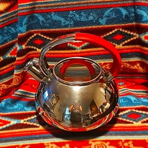 BRANDANI ITALIAN Red accent Soft Touch  3.0 Qt. Whistling Stainless Steel Kettle